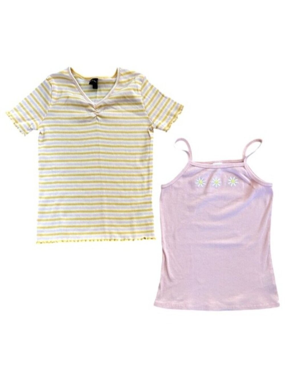 Art Class Girls 14/16 Lot of 2 Ribbed Tee and Daisy Pink Tank Top Summer Pastel